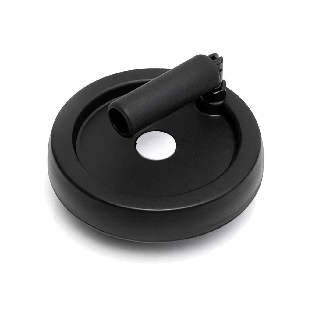 Solid Control Handwheel with folding handle made of high impact thermoplastic and zinc plated steel insert
