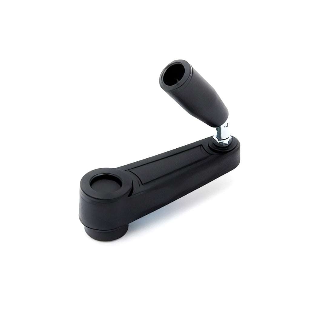 Thermoplastic cranking handle with folding side handle and brass inserts for durability
