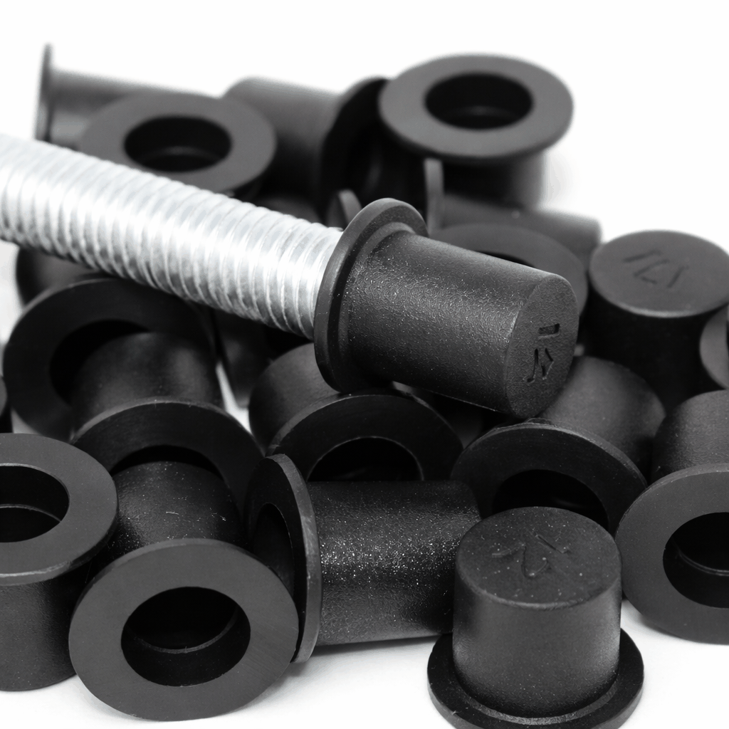 Thread protection caps for M8, M10, M12 threaded fasteners in black and white