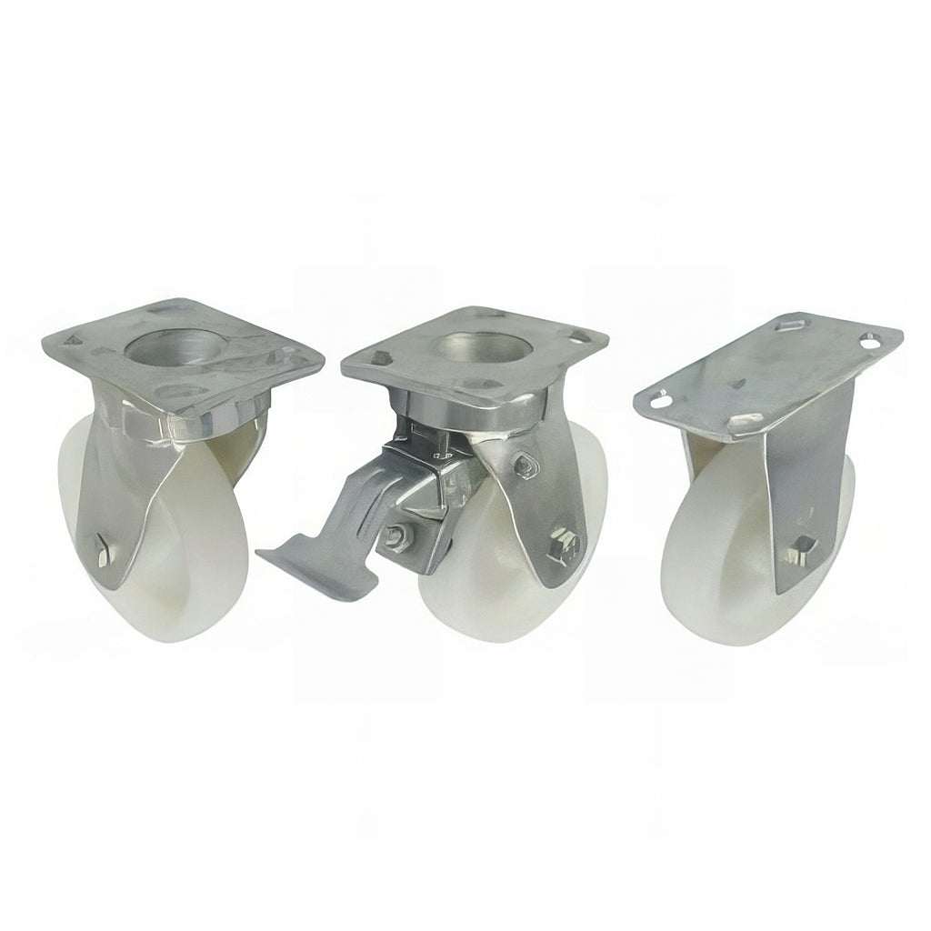Heavy duty plate fitting castor with nylon wheel and sealed swivel head