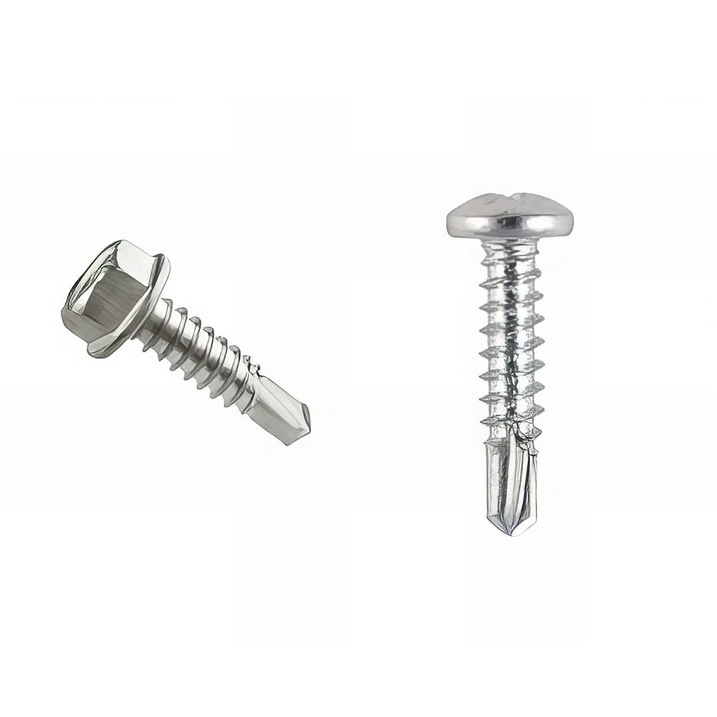 Self drilling screws with drill point for sheet metal fastening and rubber faced washers options