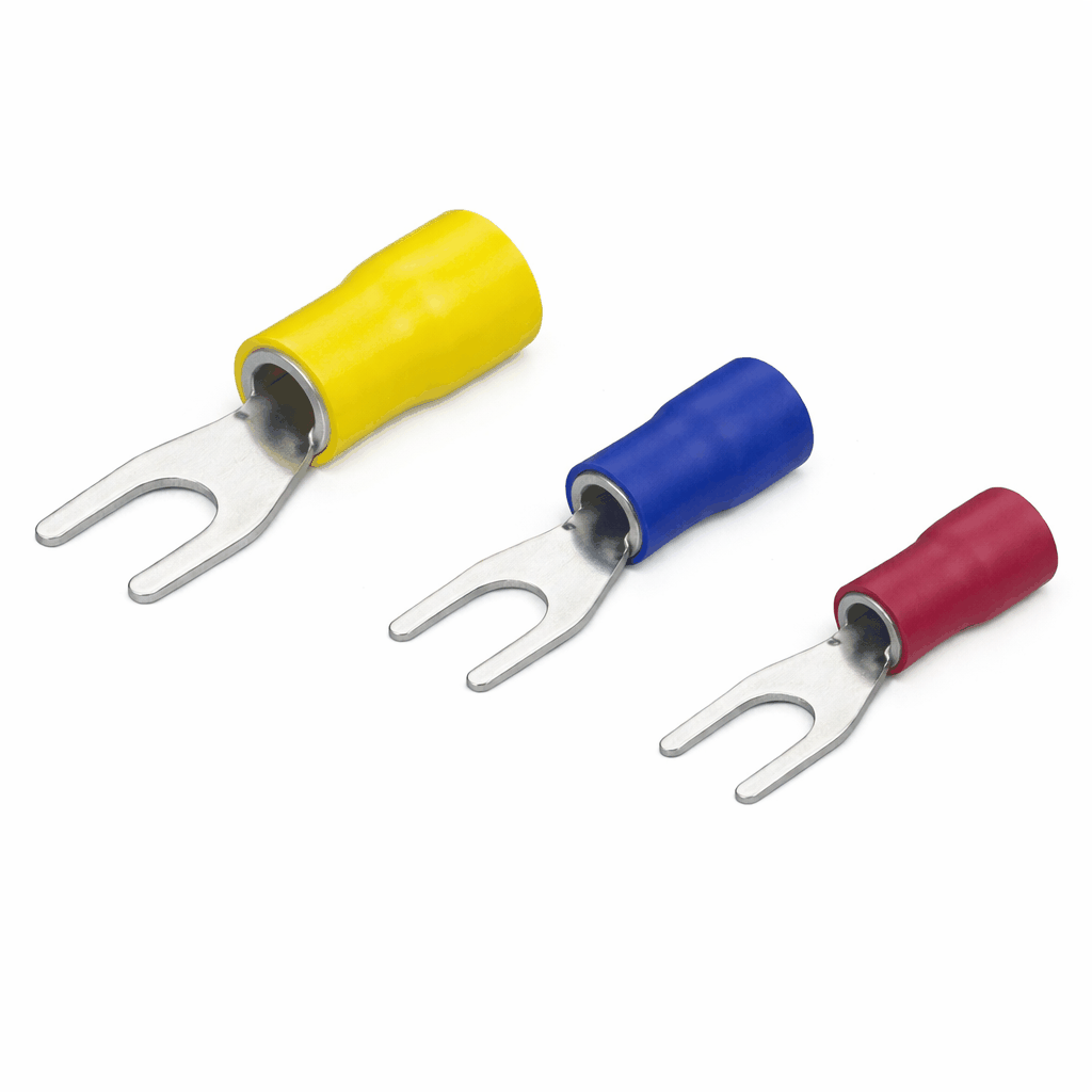 Tin-plated copper fork terminals with vinyl insulation for secure electrical connections