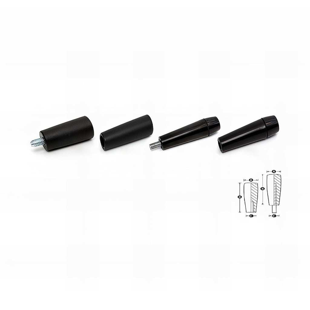 Threaded tapered handle in thermoplastic and thermoset material male and female threaded design