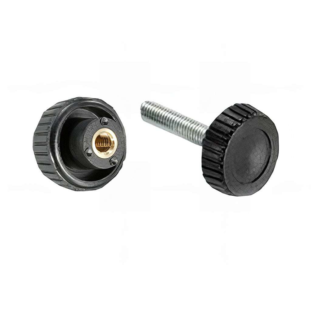 Round pattern male/female handwheel with black nylon head and BZP steel thread for locking and adjusting
