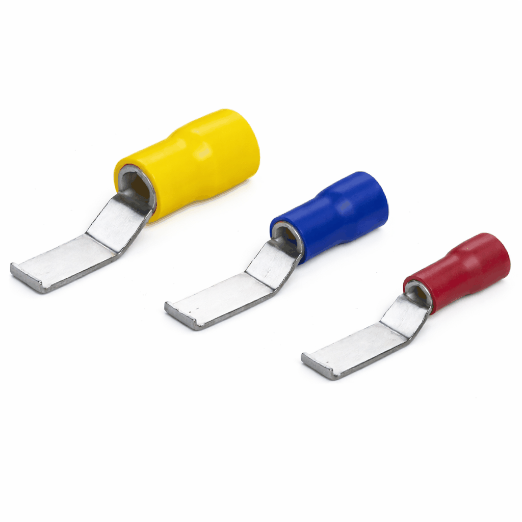 Lipped blade terminals with vinyl insulation and tin-plated copper conductor for secure electrical connections in automotive and industrial use