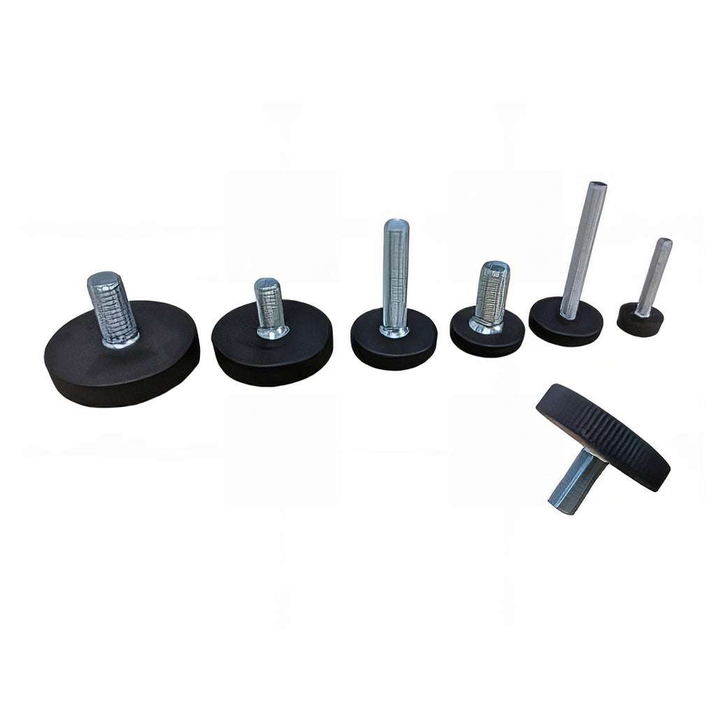 Light duty static low profile adjustable foot with 15mm base diameter in black plastic