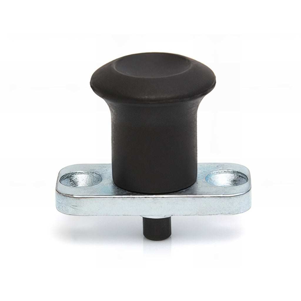 Plate mounted index plunger with zinc plated flange and plastic knob for panel mounting and positioning tasks