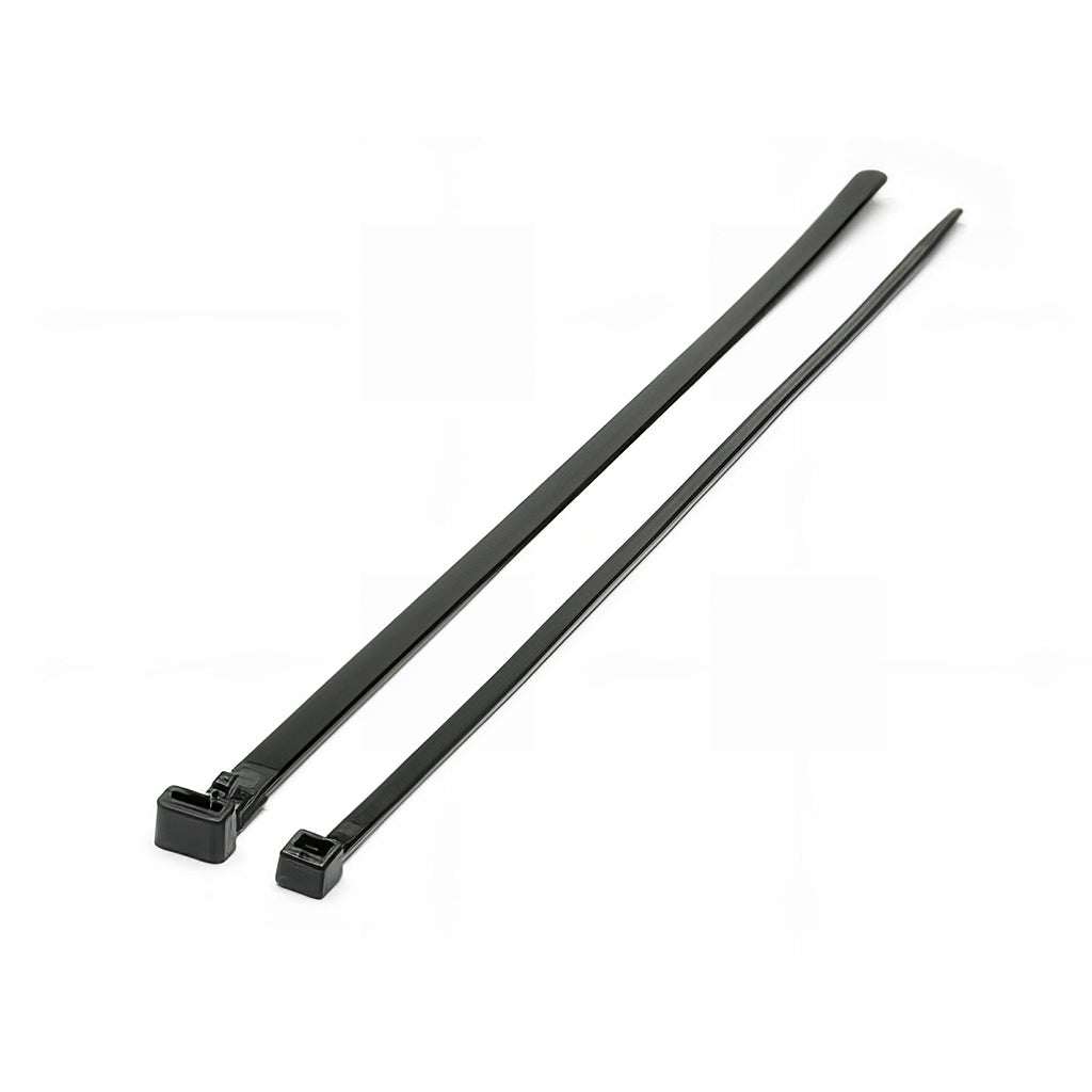 Black and natural nylon 6,6 releasable cable ties for temporary fastening with high tensile strength and UL94-V2 rating