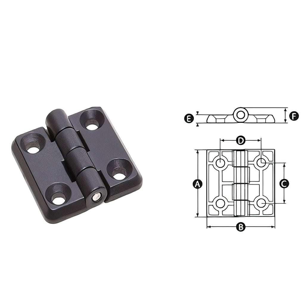 Die cast black hinge with zinc leafs, stainless steel pin, and powder coated finish for doors and panels on aluminium profiles