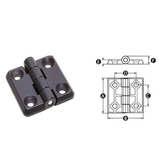 Die cast black hinge with zinc leafs, stainless steel pin, and powder coated finish for doors and panels on aluminium profiles