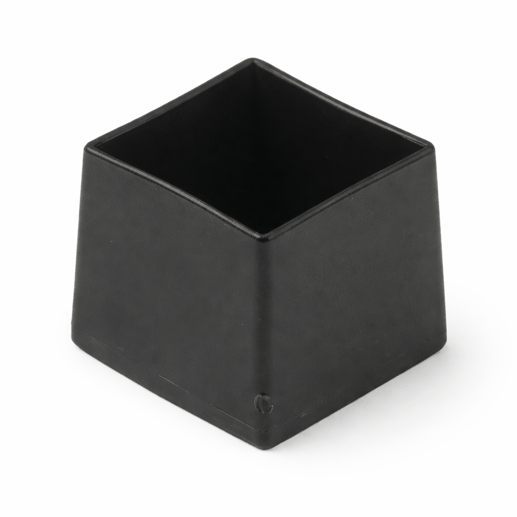 Plastic metric outside fitting square ferrules made of black LDPE for tube closures and light duty feet