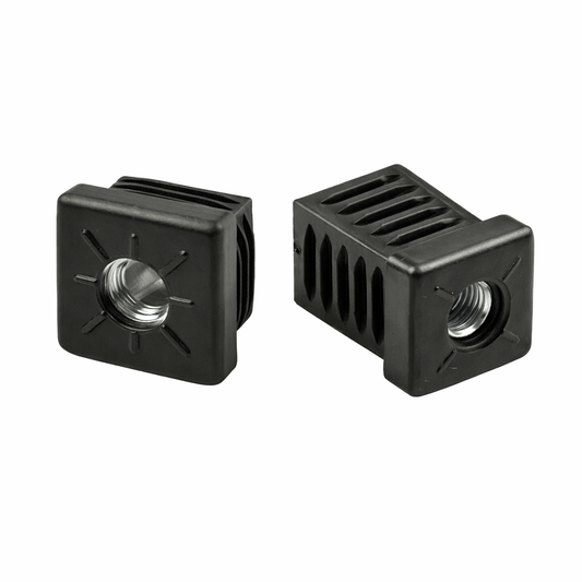 Plastic square tube insert with metal thread for heavy-duty use, HDPE material with BZP steel threads and ribbed shank