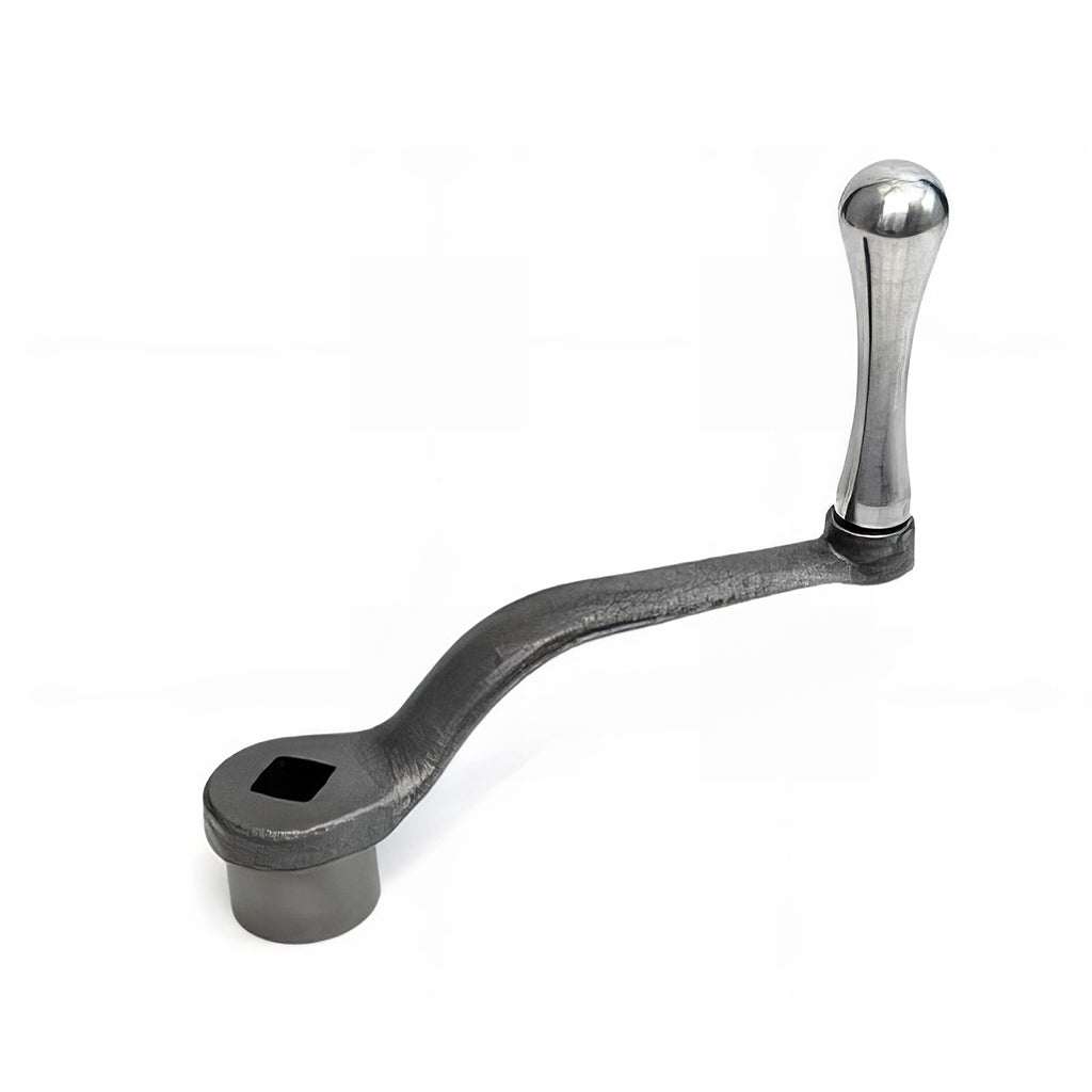 Offset cast iron cranking handle with square hole for industrial machines