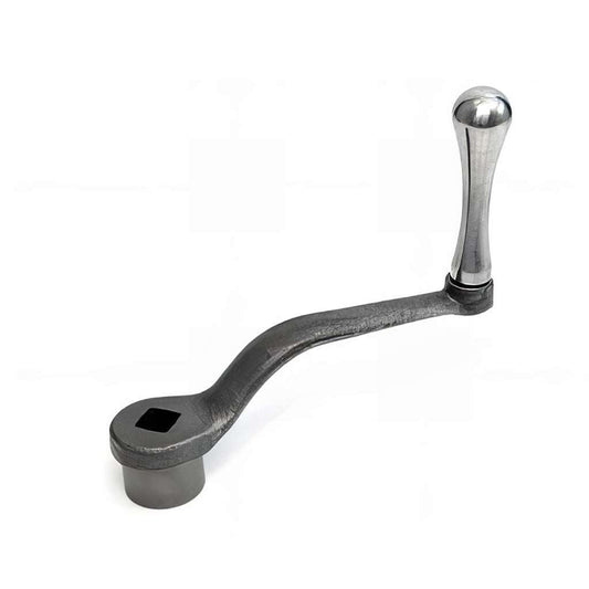 Offset cast iron cranking handle with square hole for industrial machines