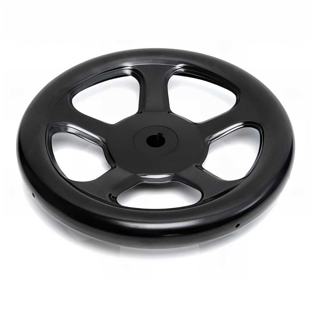 Heavy duty spoked steel control handwheel with black finish for industrial machinery and equipment