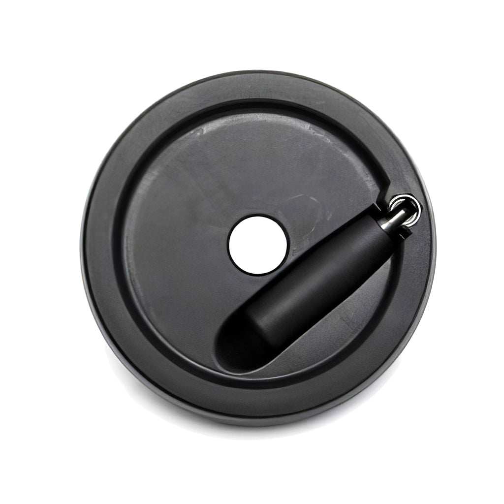 Solid Control Handwheel with zinc plated steel insert and flush folding handle for industrial machinery