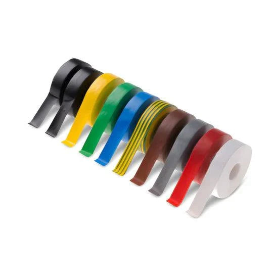 Pack of 10 rolls of 20m PVC insulation tapes with strong rubber adhesive for electrical insulation and protection