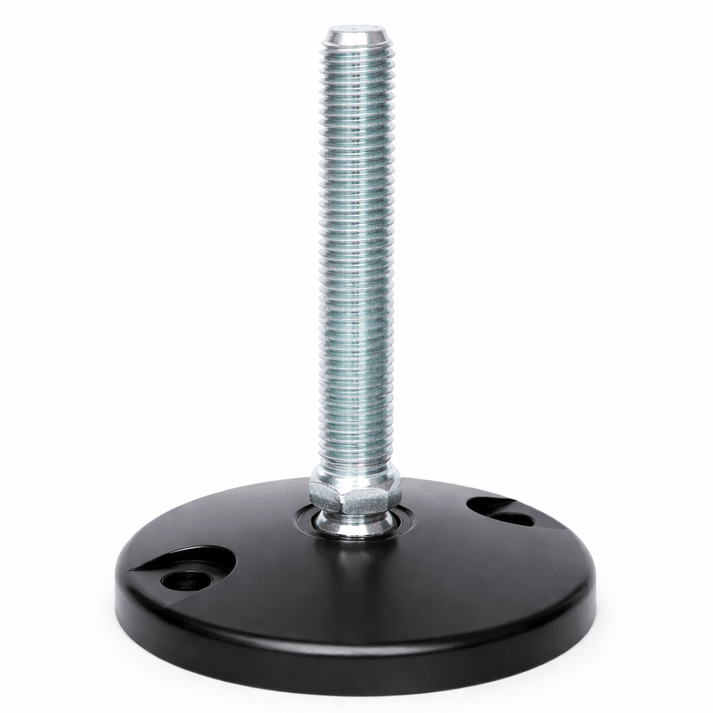 Bolt down heavy duty tilting adjustable levelling foot for industrial stability and precise floor fixing