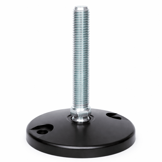 Bolt down heavy duty tilting adjustable levelling foot for industrial stability and precise floor fixing