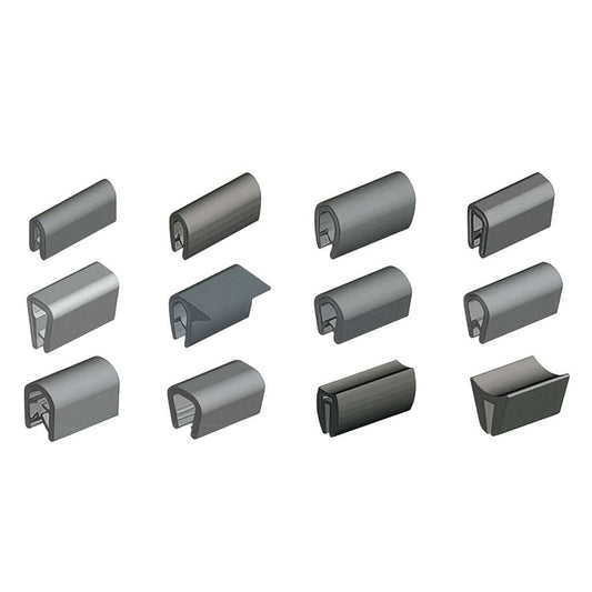 Self gripping gasket gripping panel edge protection strip with spring steel core for concealing sharp edges and gaps on doors and panels.