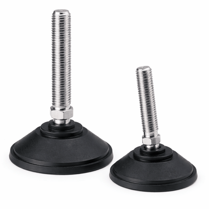 Heavy duty tilting adjustable foot with stainless steel stem and nylon base for industrial use