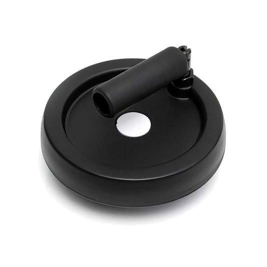 Solid Control Handwheel with folding handle made of high impact thermoplastic and zinc plated steel insert