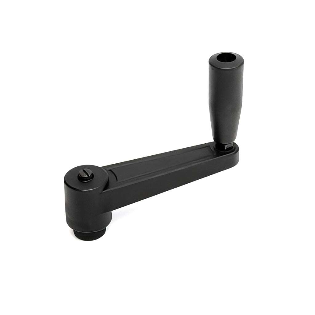 Thermoplastic index cranking handle with folding side handle for ergonomic machine adjustment