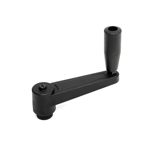 Thermoplastic index cranking handle with folding side handle for ergonomic machine adjustment