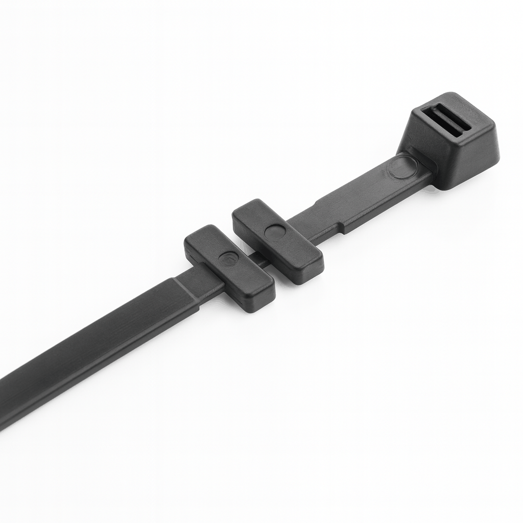 Cable Tray Fixing Ties securing cables to trays with snap-apart design made from UL-approved Nylon 66