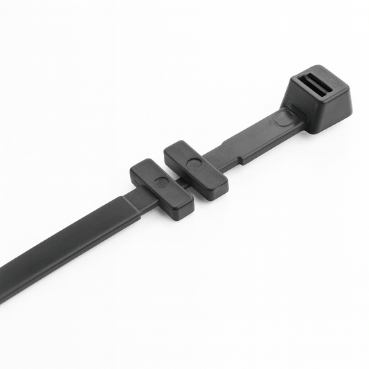 Cable Tray Fixing Ties securing cables to trays with snap-apart design made from UL-approved Nylon 66