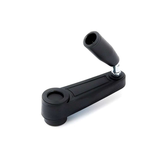 Thermoplastic cranking handle with folding side handle and brass inserts for durability