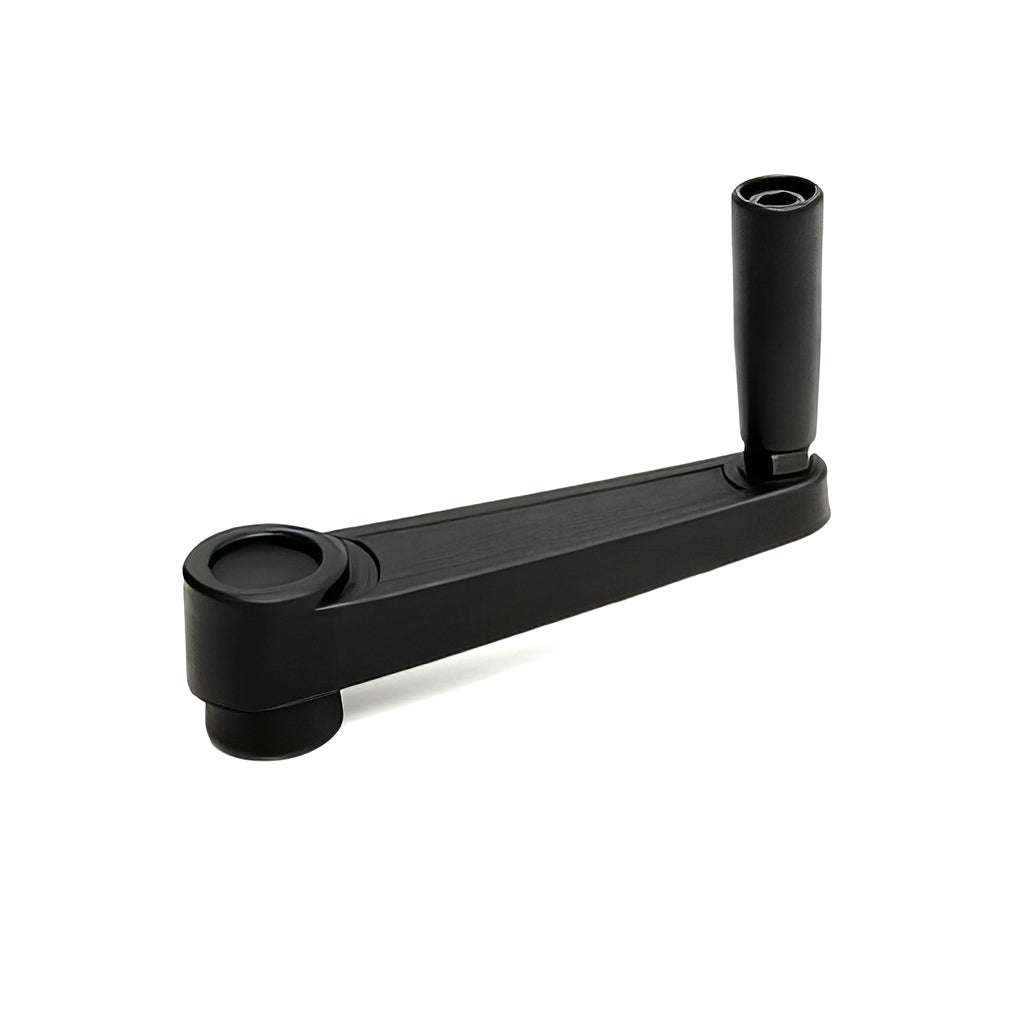 Thermoplastic crank with non-folding ergonomic handle for machine adjustment