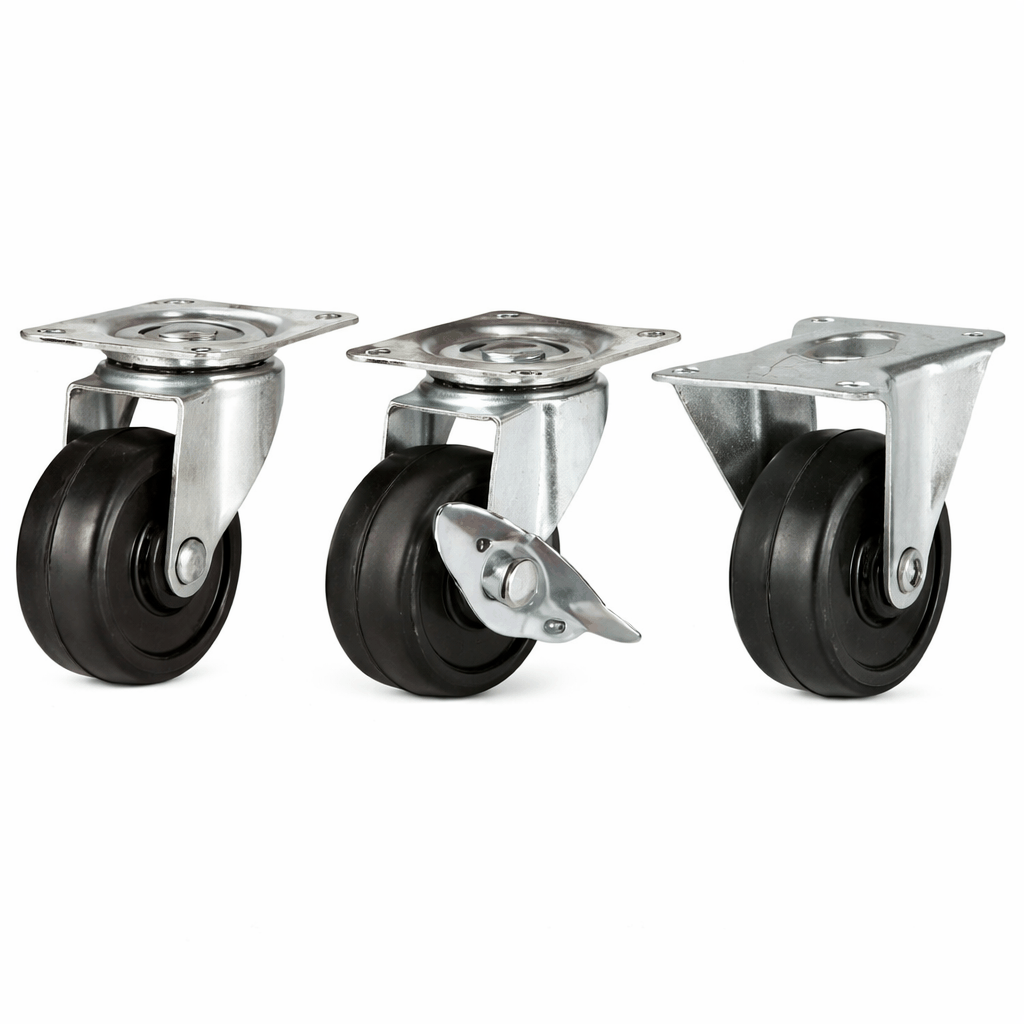 50 mm light duty solid rubber plate mounted castor wheel for smooth, quiet movement and floor protection