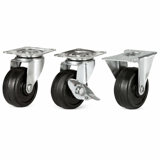 50 mm light duty solid rubber plate mounted castor wheel for smooth, quiet movement and floor protection