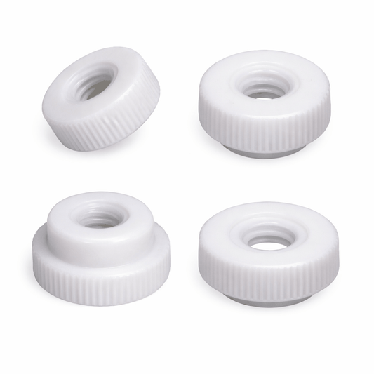 Metric nylon knurled thumb nuts in various sizes for easy hand tightening and non-conductive applications