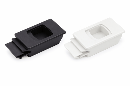 Snap-in slide latch in white nylon with 6mm movement for panel mounting