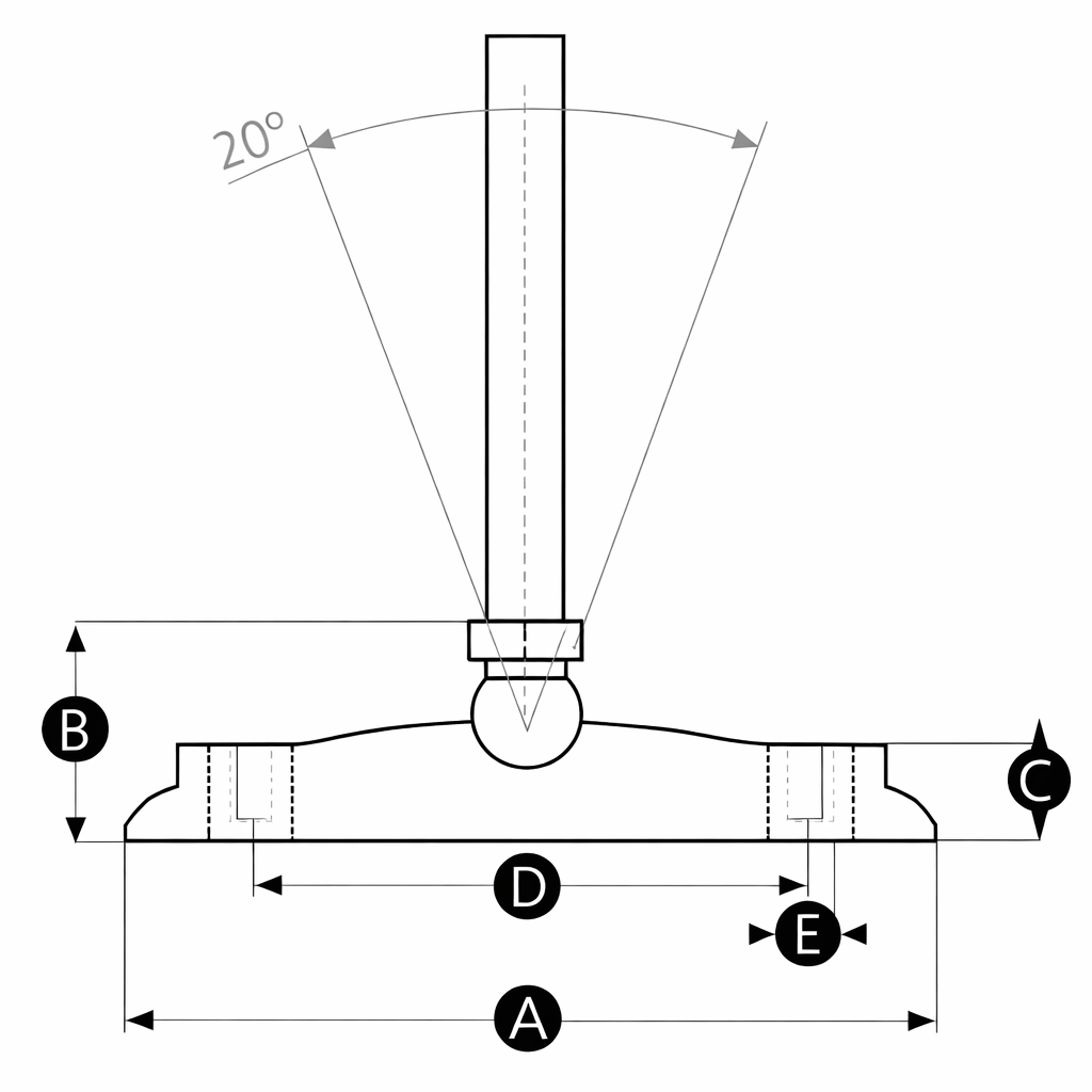 Heavy duty adjustable tilting foot supporting up to 900 kg with bolt down base