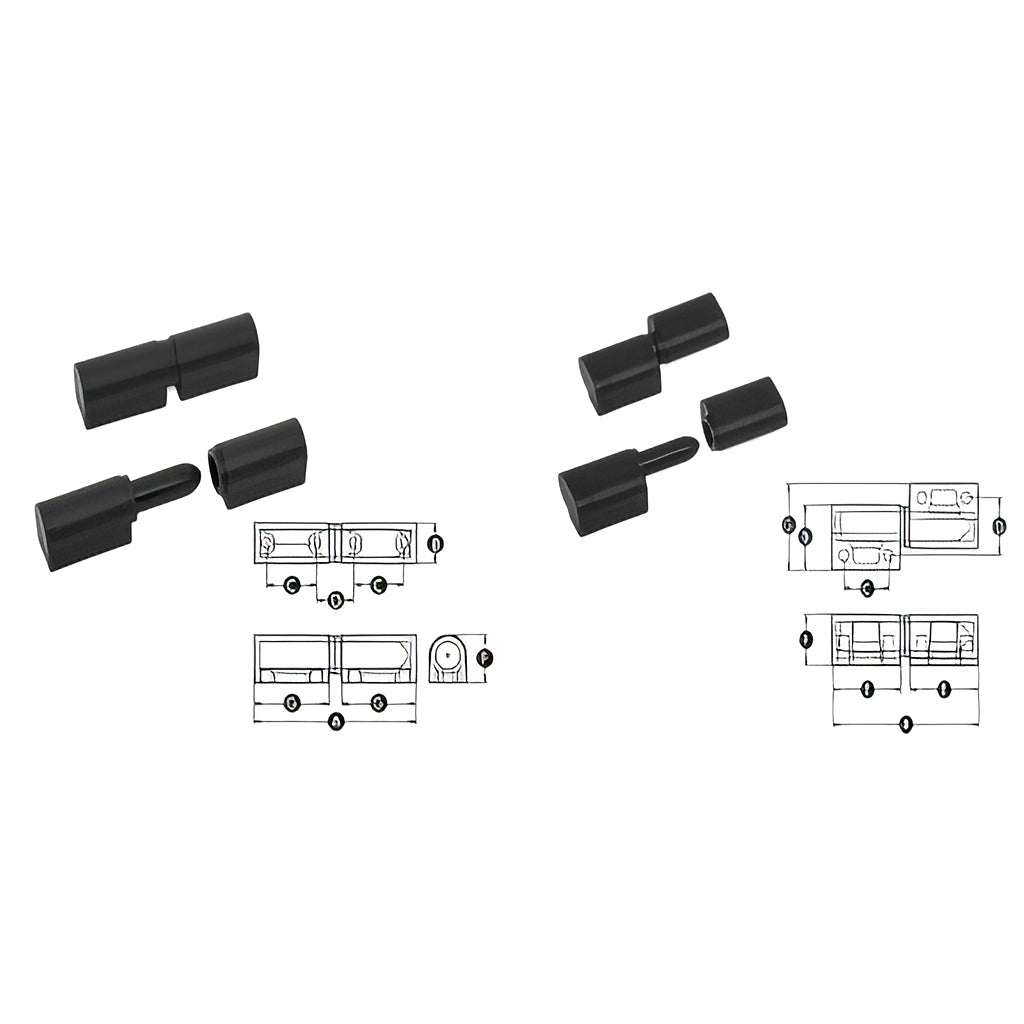 Thermoplastic removable lift off hinge with concealed fixing points and high impact resistance