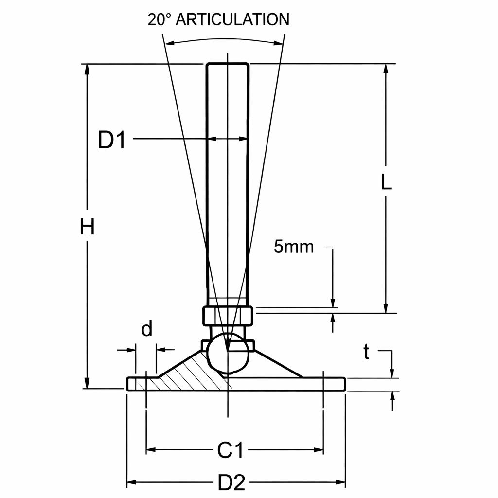 HEAVY DUTY TILTING/ NON ARTICULATING STAINLESS STEEL ADJUSTABLE FOOT