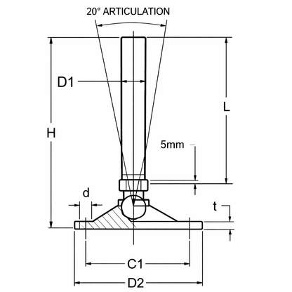 HEAVY DUTY TILTING/ NON ARTICULATING STAINLESS STEEL ADJUSTABLE FOOT