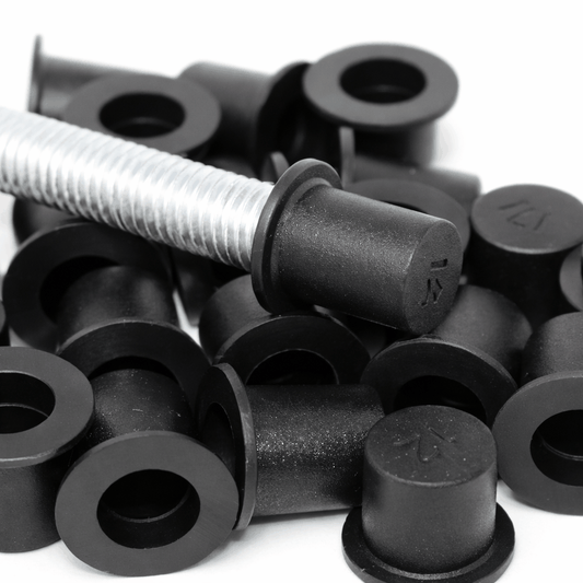 Thread protection caps for M8, M10, M12 threaded fasteners in black and white