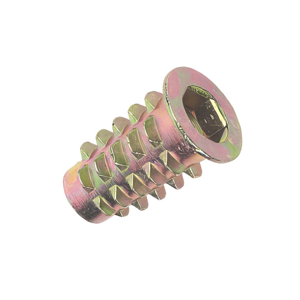 Type B Threaded Knock-in wood insert nuts with barbed barrel and flange head for easy female thread creation in wood