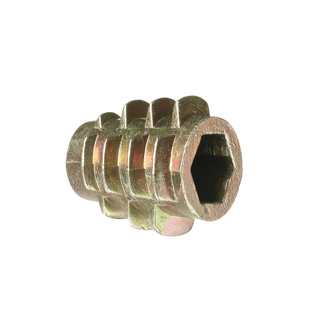 TYPE D/E threaded wood insert nuts with flange head and tapered barrel for secure wood fastening