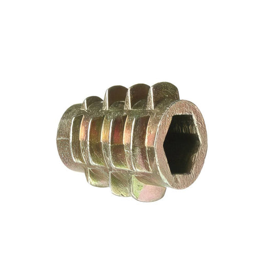 TYPE D/E threaded wood insert nuts with flange head and tapered barrel for secure wood fastening