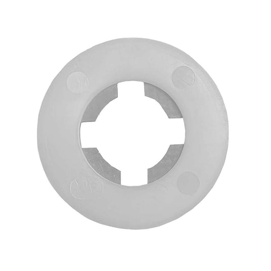 Cream nylon anti loss washer securing screws to panels with internal lugs