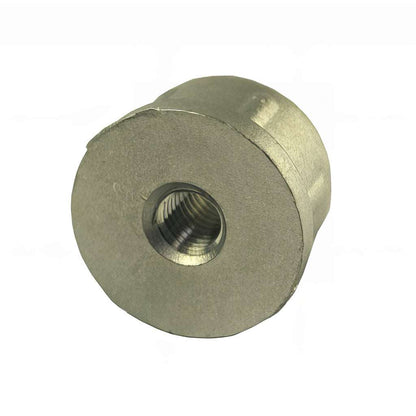 Cast zinc round threaded tube inserts for heavy duty shopfitting and catering equipment with solid cast zinc alloy and plain shank for secure fit.
