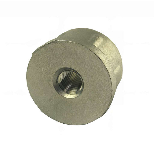 Cast zinc round threaded tube inserts for heavy duty shopfitting and catering equipment with solid cast zinc alloy and plain shank for secure fit.