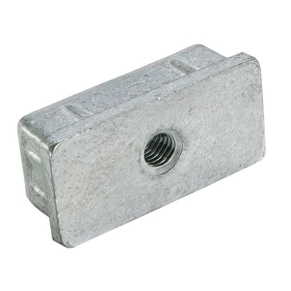 Cast zinc rectangular threaded tube inserts for heavy duty applications with plain shank and solid cast zinc alloy.