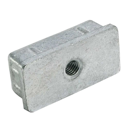 Cast zinc rectangular threaded tube inserts for heavy duty applications with plain shank and solid cast zinc alloy.