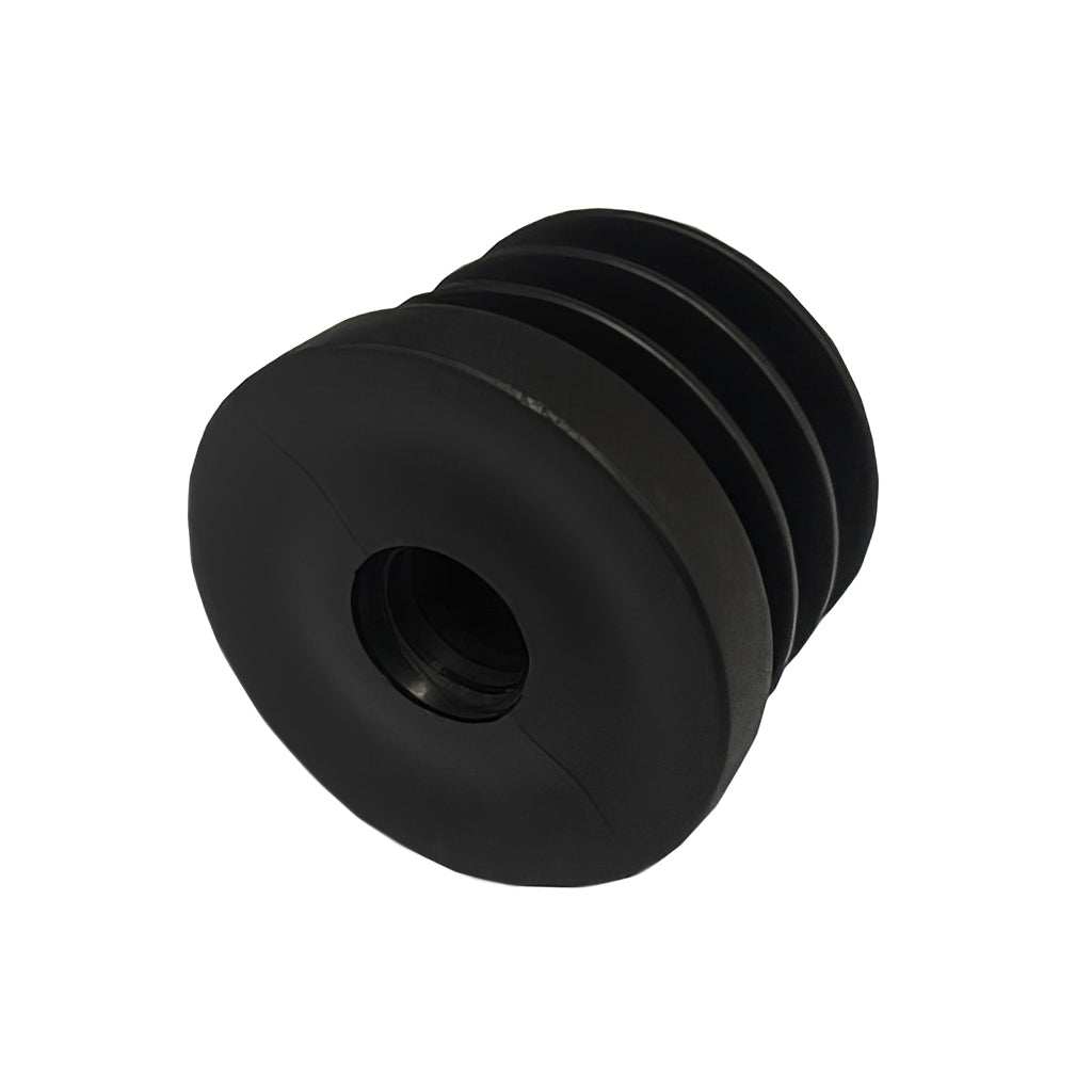 Plastic round tube insert with plastic thread for adjustable feet, ribbed shank, nylon or HDPE